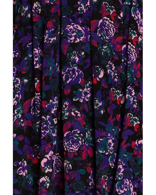 Claudie Pierlot Blue Reflex Wrap-effect Floral-print Silk Crepe De Chine Mini Dress