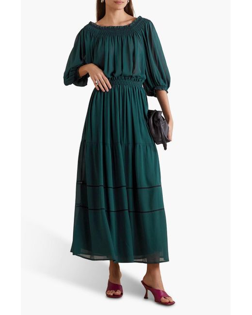 See By Chloé Green Embroidered Georgette Maxi Skirt