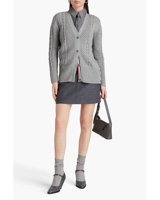 Thom Browne Gray Cable And Pointelle-knit Cardigan