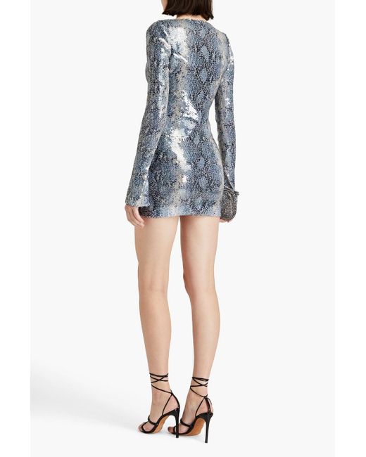 16Arlington Blue Solaria Sequined Snake-print Mesh Mini Dress
