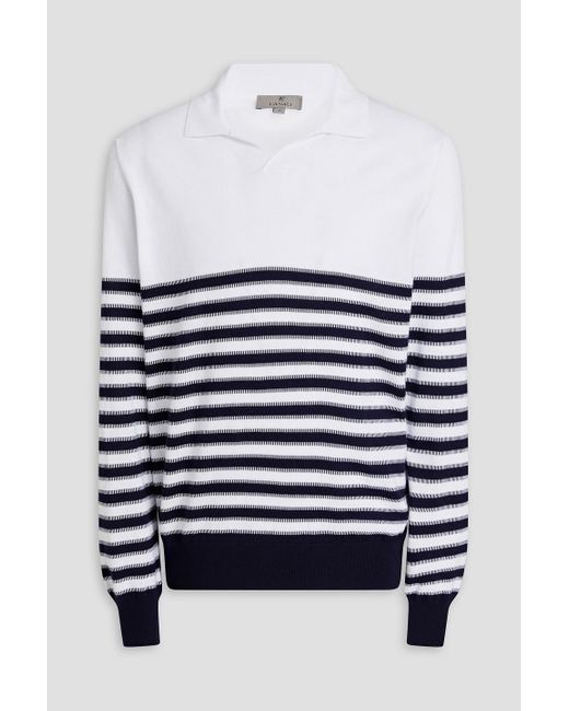 Canali White Striped Cotton Polo Sweater for men