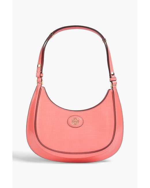 Tory Burch Pink Robinson Glossed Textured-leather Shoulder Bag