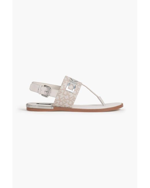 DKNY Multicolor Logo-print Faux Textured Leather Sandals