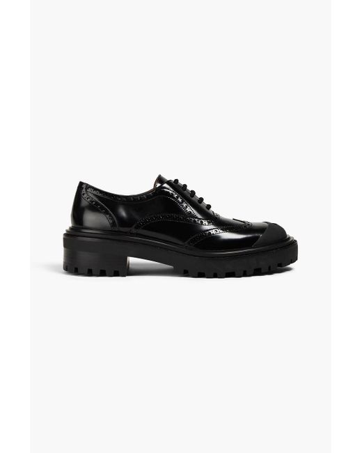 Tory Burch Black Perforated Glossed-Leather Brogues