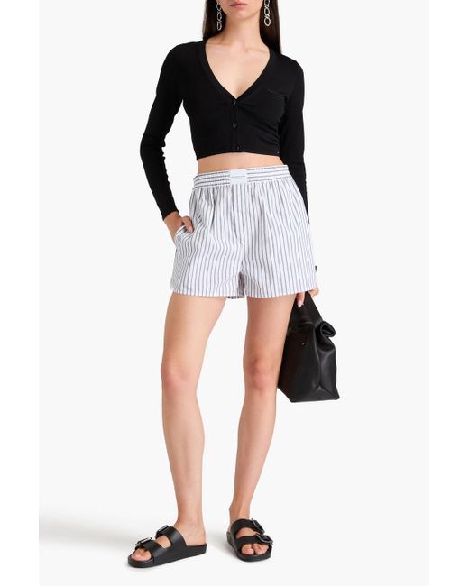 T By Alexander Wang White Striped Cotton-Poplin Shorts