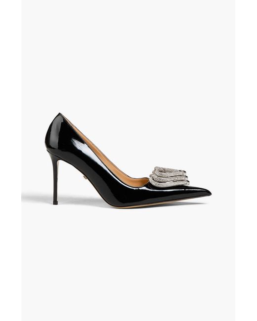 Mach & Mach Black Triple Heart Crystal-Embellished Patent-Leather Pumps