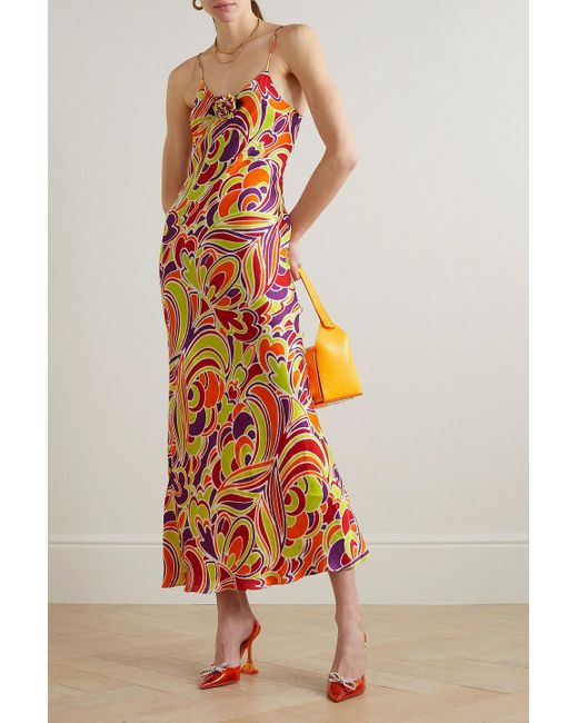 Rodarte White Bedrucktes slip dress in maxilänge aus seidensatin mit applikationen