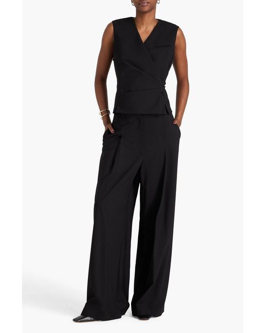 Theory Black Pleated Wool-Blend Crepe Vest