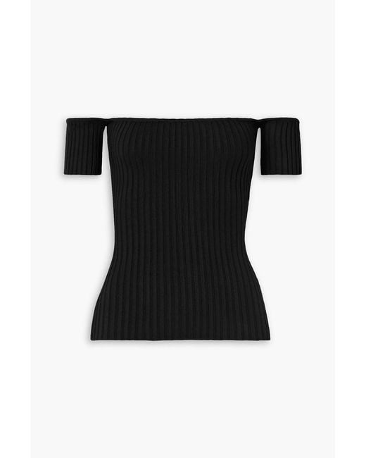 Anna Quan Black Melodie Off-the-shoulder Ribbed Stretch-cotton Top