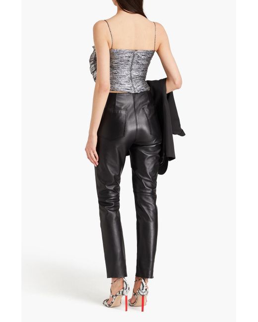 Isabel Marant Gray Tresha Cropped Bow-embellished Plissé-lamé Top