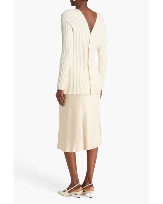 Theory Natural Ribbed Wool Cardigan