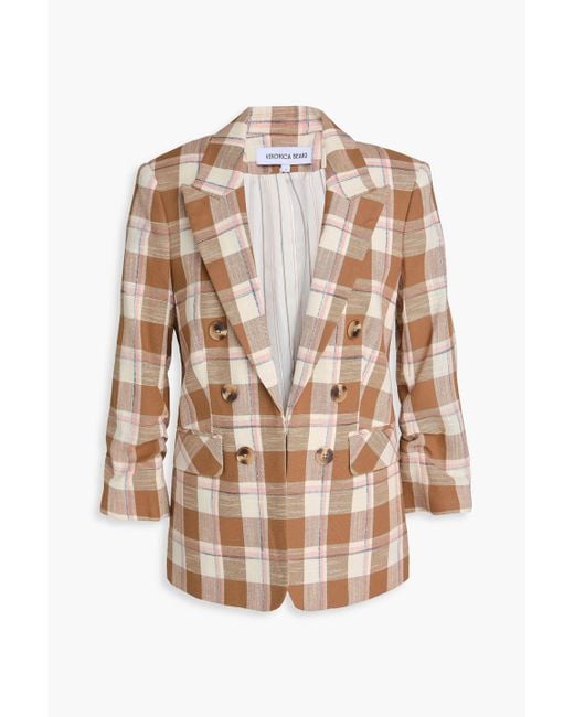 Veronica Beard Brown Beacon Double-breasted Checked Cotton-blend Blazer