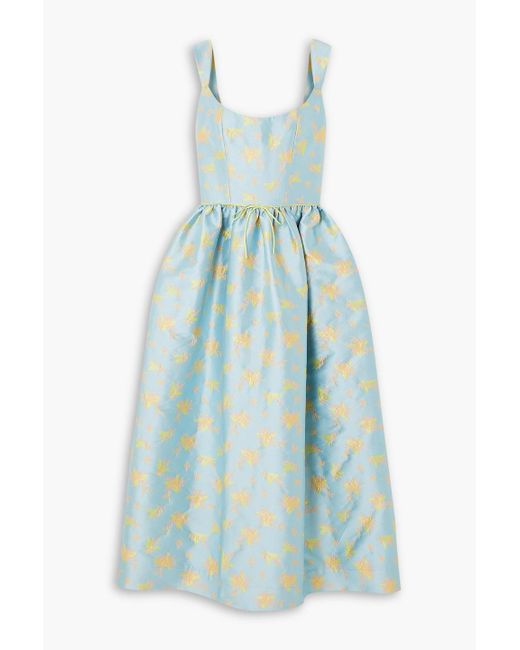 Markarian Blue Apple Floral-brocade Midi Dress