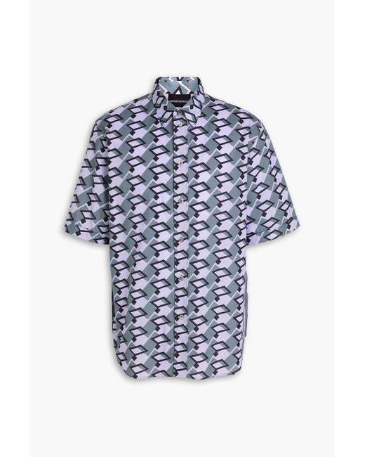 Emporio Armani Blue Printed Cotton-mousseline Shirt for men