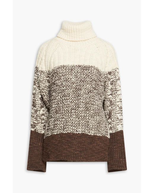 3.1 Phillip Lim Brown Color-block Marled Ribbed Wool Turtleneck Sweater