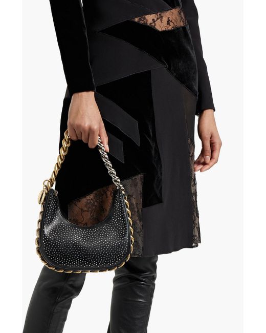 Stella McCartney Black Frayme Embellished Faux Leather Shoulder Bag