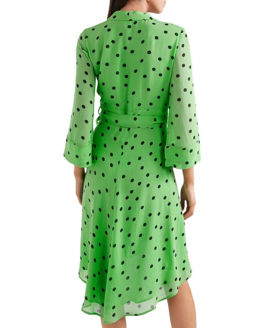 Ganni Polka-dot Georgette Wrap Dress Bright Green | Lyst UK