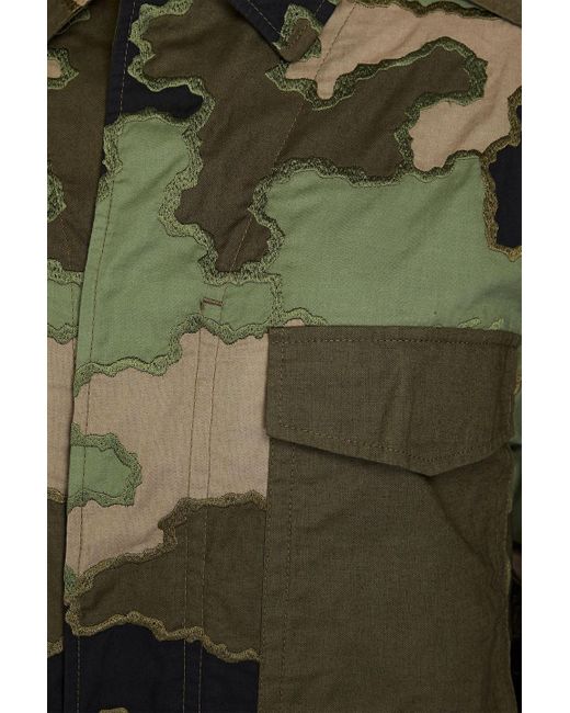 Valentino Garavani Green Embroidered Camouflage-print Cotton Jacket