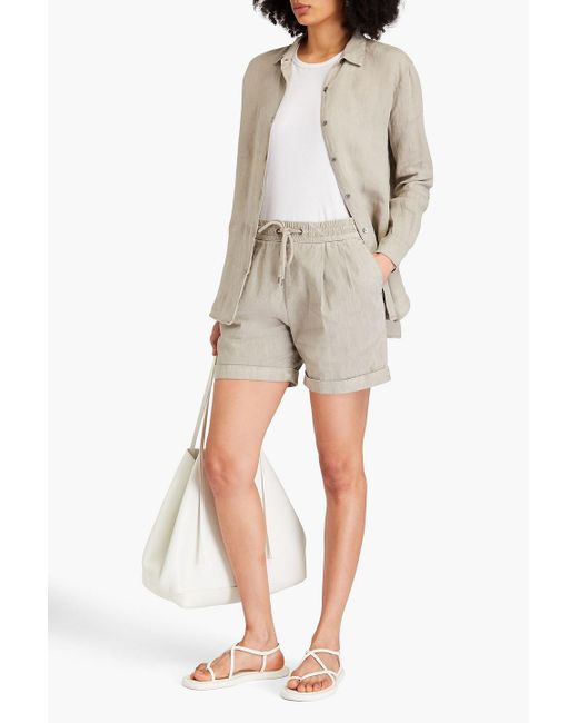 James Perse White Pleated Linen-blend Shorts