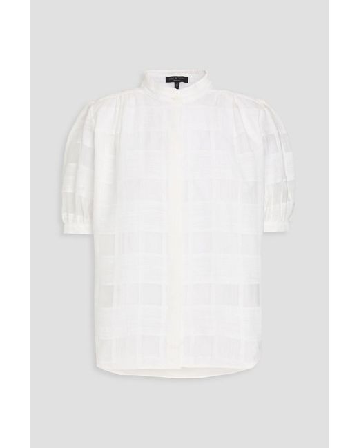 Rag & Bone White Jordan Checked Cotton And Cupro-Blend Blouse
