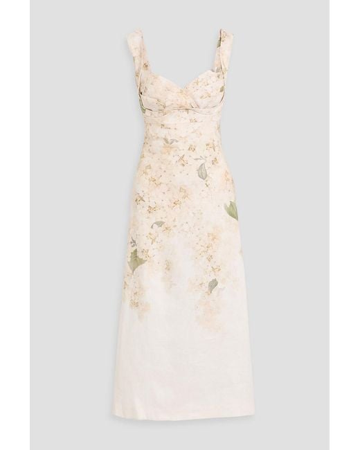 Zimmermann Natural Bow-Detailed Floral-Print Linen Midi Dress