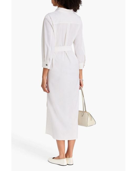 Max Mara White Corrida Belted Wool-Crepe Midi Shirt Dress