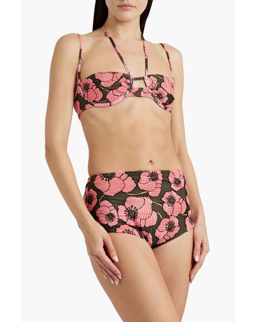 Agua Bendita Pink Embroidered Printed Bikini Top