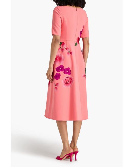 Carolina Herrera Pink Floral-Print Crepe Midi Dress