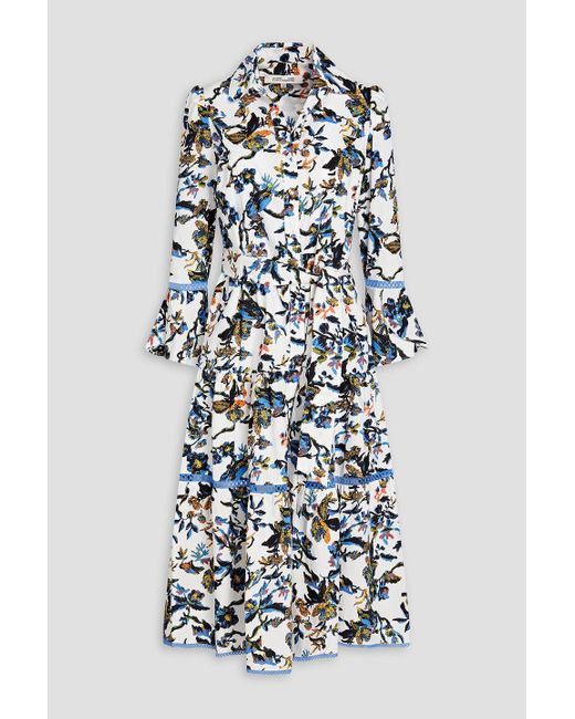 Diane von Furstenberg White Barry Gathered Floral-print Cotton-poplin Midi Dress