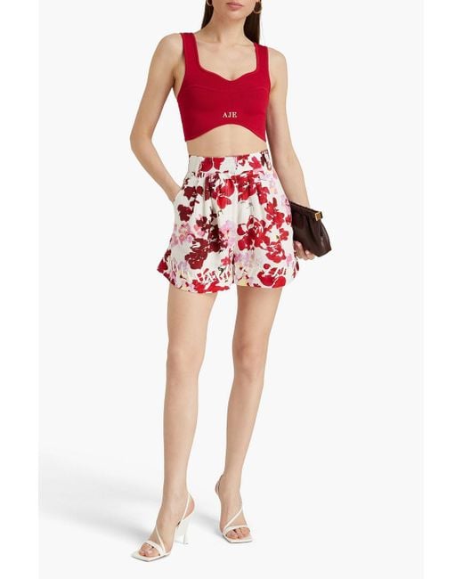 Aje. Red Unlace shorts aus einer leinenmischung mit floralem print