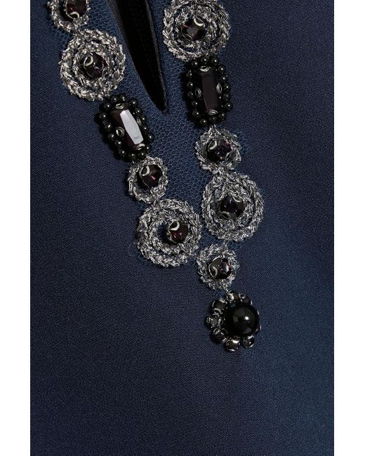 Marchesa Blue Cutout Embellished Crepe Gown