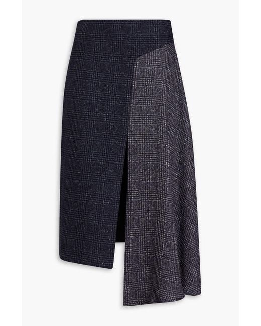 Nina Ricci Blue Asymmetric Prince Of Wales Checked Twill-paneled Tweed Skirt