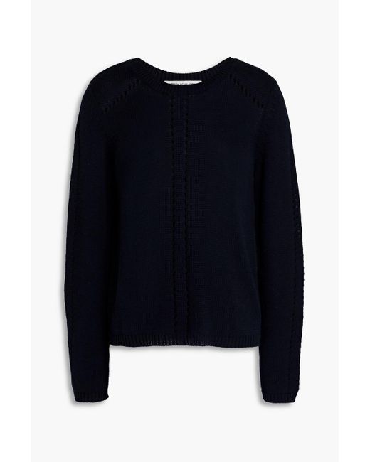Autumn Cashmere Lattice trimmed Ribbed Cotton Sweater in Blue