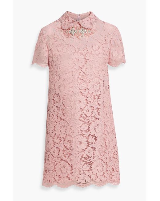 Valentino Garavani Pink Embellished Corded Lace Mini Dress