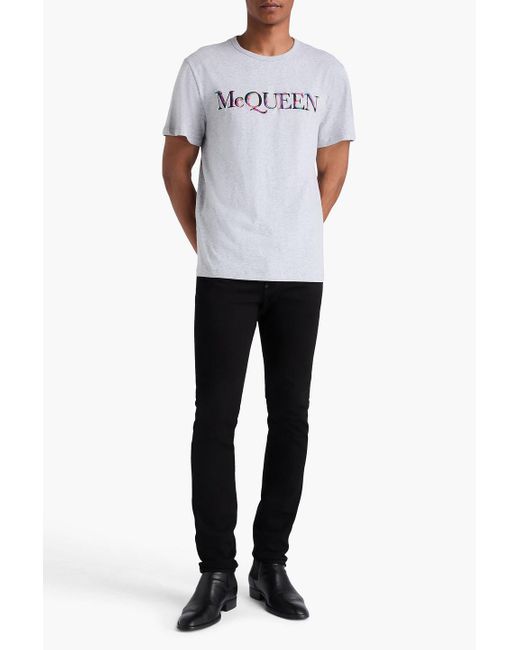 Alexander McQueen T-shirt aus baumwoll-jersey mit stickereien in Gray für Herren