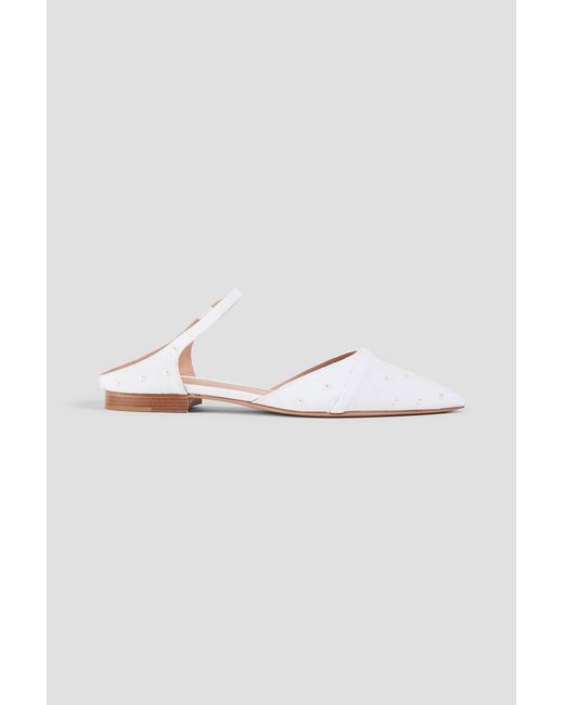 Malone Souliers White Bead-embellished Grosgrain Slippers