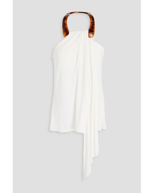 Jonathan Simkhai White Annelise Embellished Draped Stretch-crepe Halterneck Top