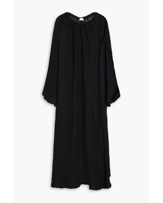 By Malene Birger Black Evilyn maxikleid aus ramie und plissiertem gaze aus einer baumwollmischung