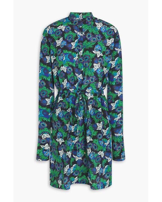 Saloni Blue Leigh Printed Silk Crepe De Chine Mini Dress