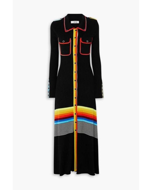 Christopher John Rogers Black Midi-hemdblusenkleid aus einer geripptem wollmischung mit streifen