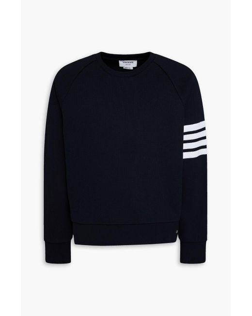 Thom Browne Blue Striped Waffle-Knit Cotton Sweater for men