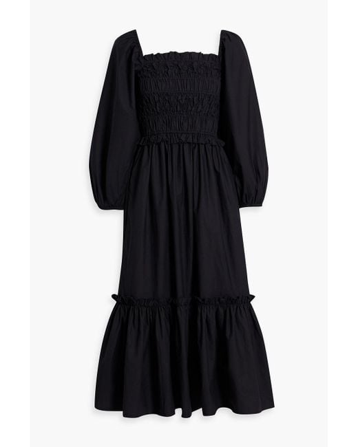Cara Cara Black Natella Shirred Cotton-poplin Midi Dress