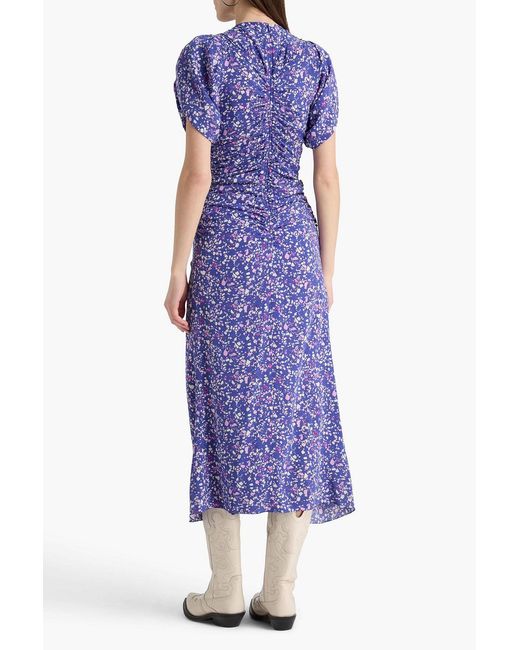 Isabel Marant Purple Lilia Ruched Printed Stretch-silk Midi Dress