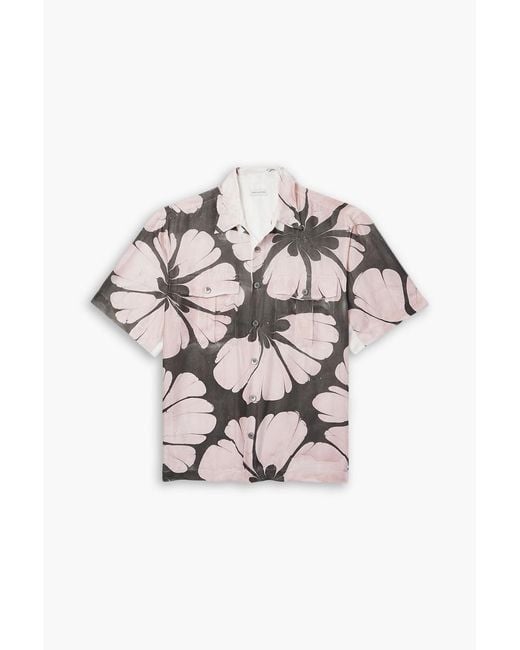 Dries Van Noten Gray Floral-Print Silk Shirt for men