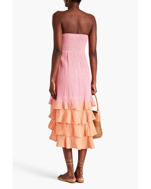 Sundress Pink Ilani Strapless Ruffled Metallic Cotton-blend Gauze Midi Dress