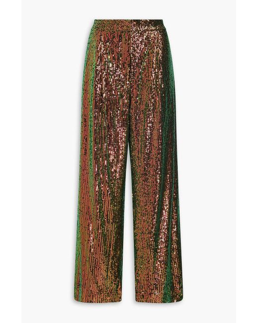 Stine Goya Green Jesabelle Sequined Mesh Wide-leg Pants
