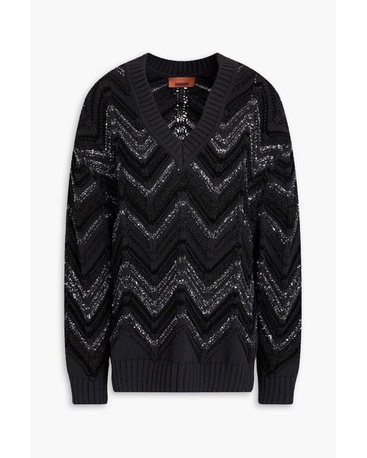 Missoni Black Zig Zag Sequined Oversized Sweater
