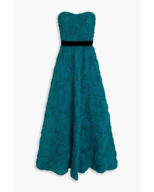 Zac Posen Blue Strapless Appliquéd Tulle Gown