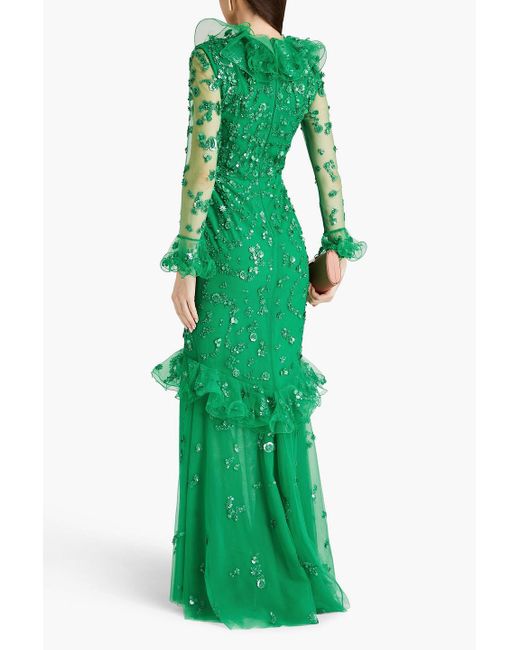 Zuhair Murad Green Sequined Tulle Gown
