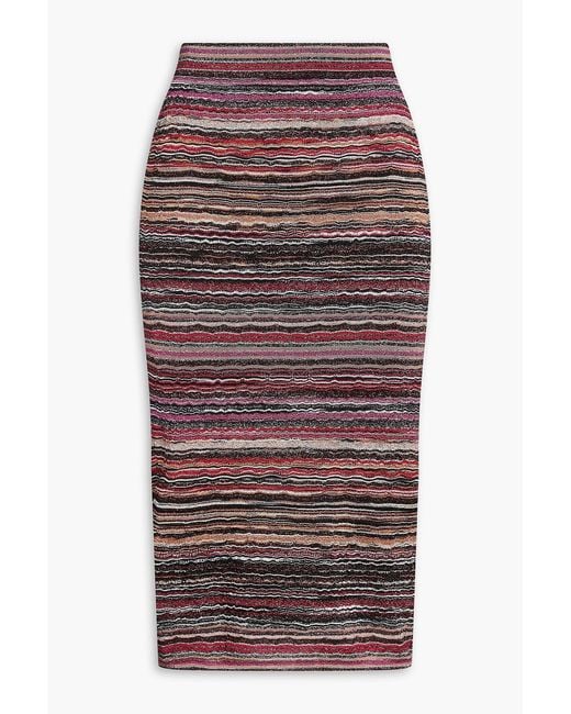 Missoni Red Metallic Crochet-knit Pencil Skirt